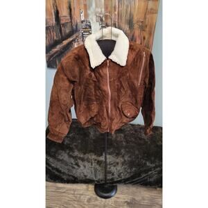 Vintage Suede Shearling Lined Jacket Men’s 48 Brown Leather Western Bomber